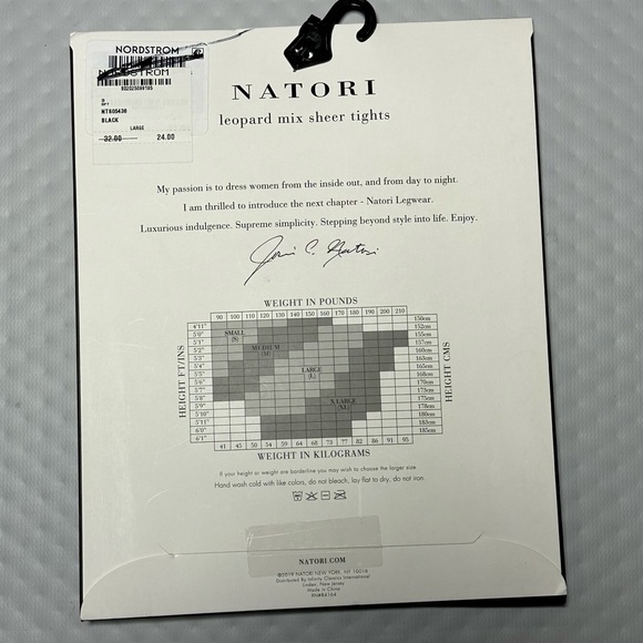 Natori Leopard Mix Sheer Tights‎ Black Pantyhose Pattern Hosiery Black NEW - Picture 4 of 11